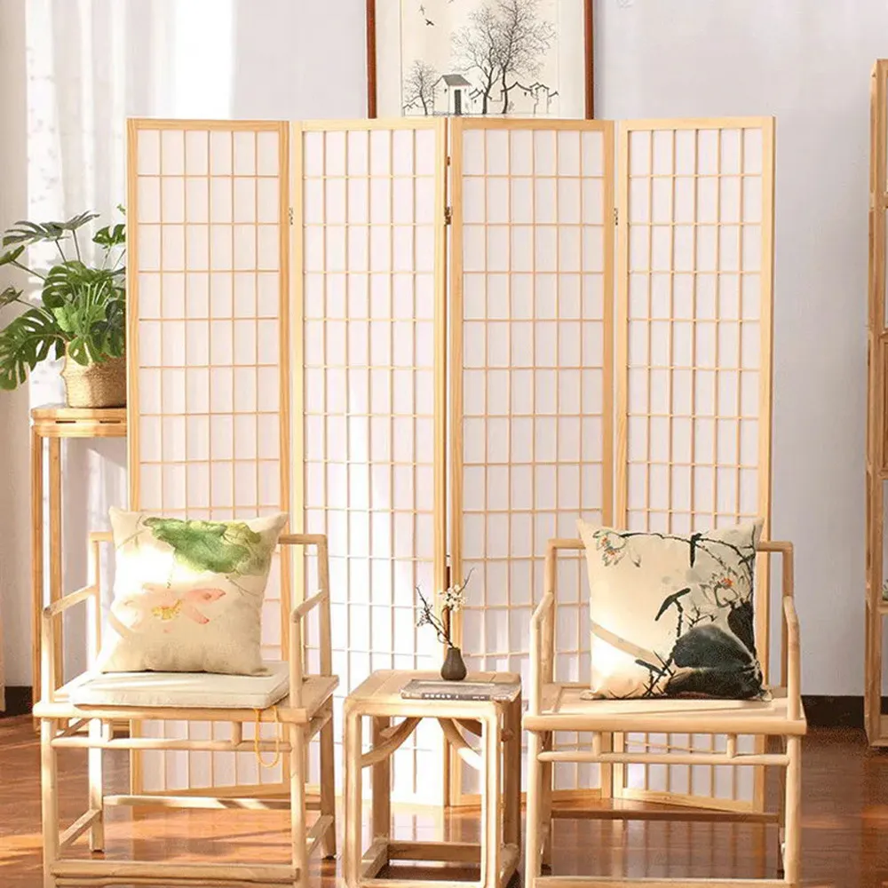 4 Panel Folding Privacy Screen - Natural, Wood