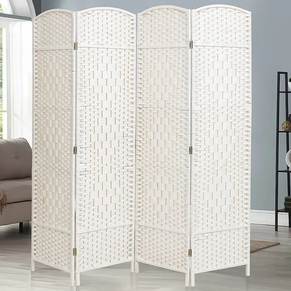 4 Panel Folding Privacy Screen - White, Fabric