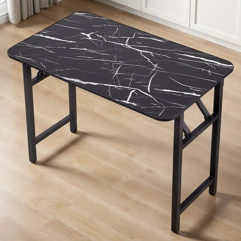 4-Seater Foldable Dining Table with Adjustable Feet - Black