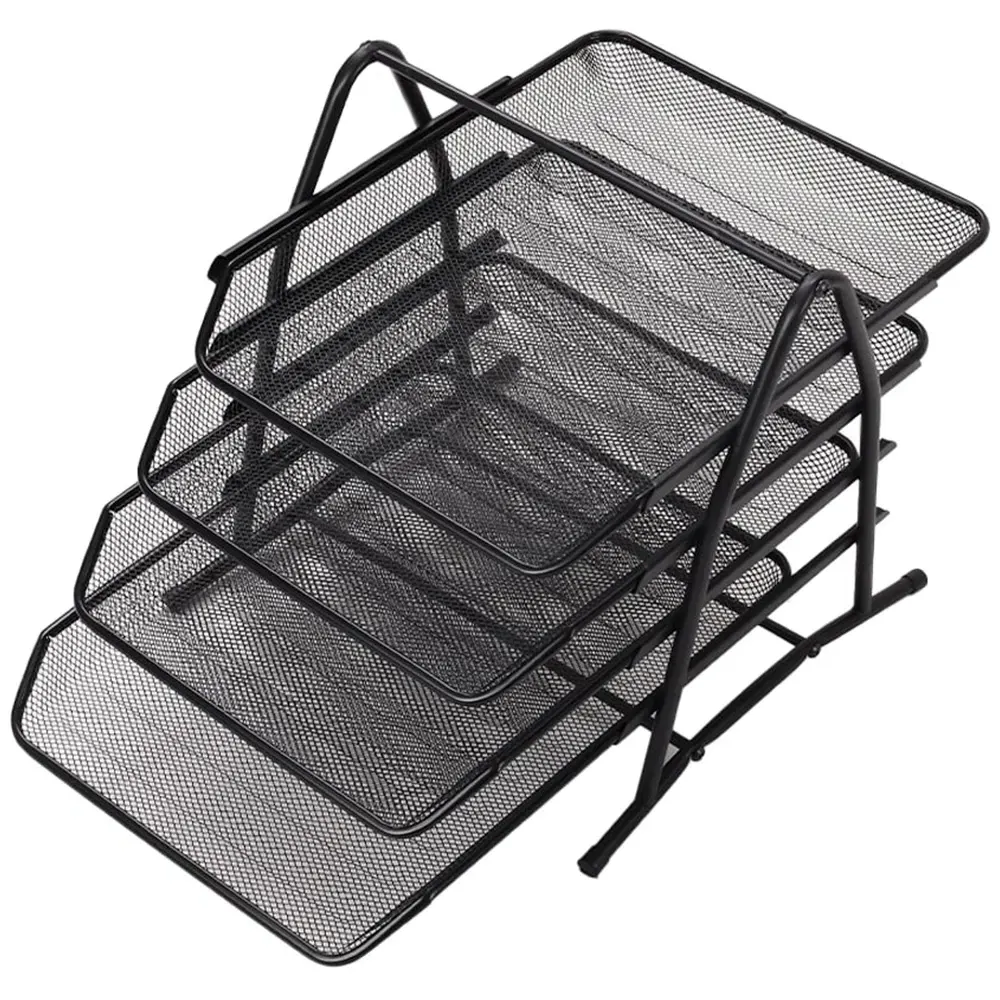4 Tier File Holder Tray Rack - Black, Metal