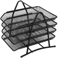 4 Tier File Holder Tray Rack - Black, Metal