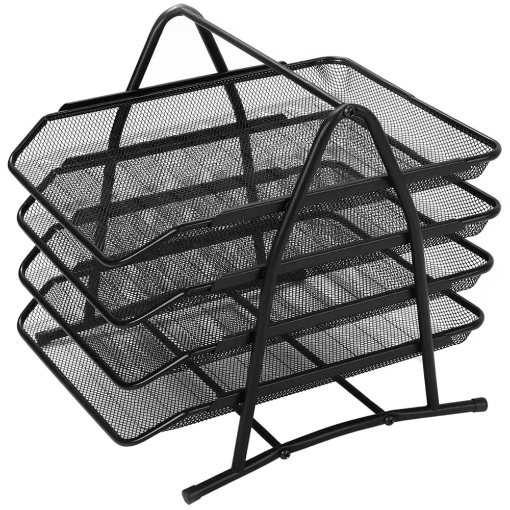 4 Tier File Holder Tray Rack - Black, Metal image