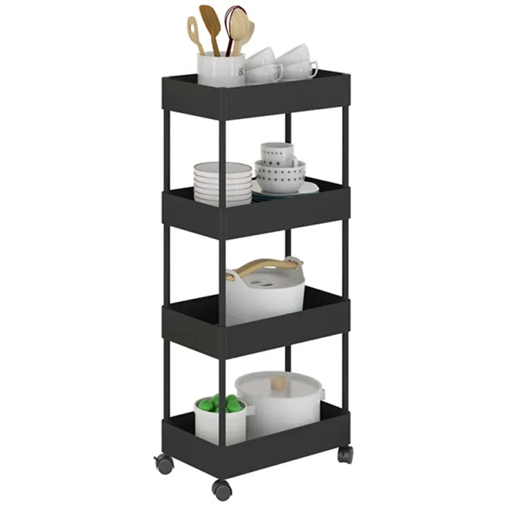 4-Tier Storage Trolley with Wheels - Black