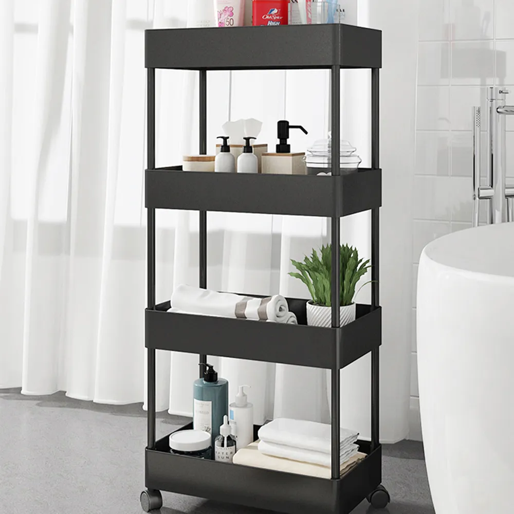 4-Tier Storage Trolley with Wheels - Black