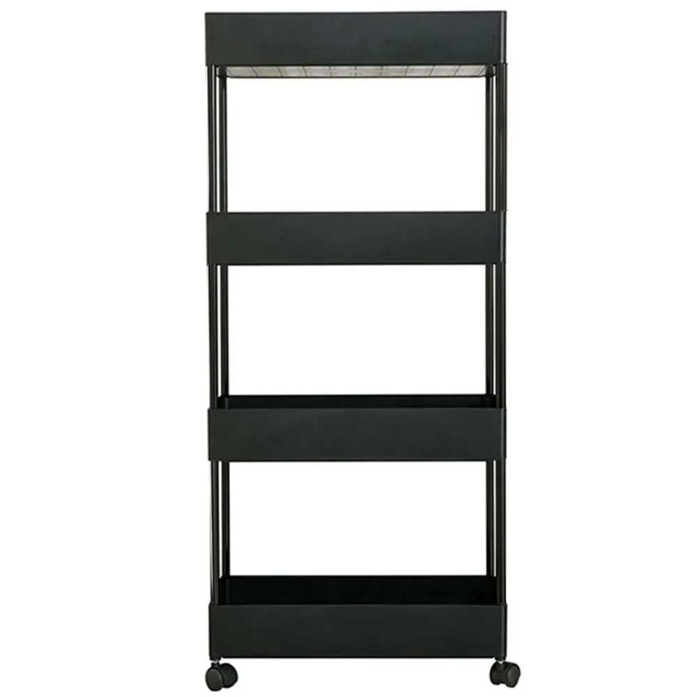 4-Tier Storage Trolley with Wheels - Black