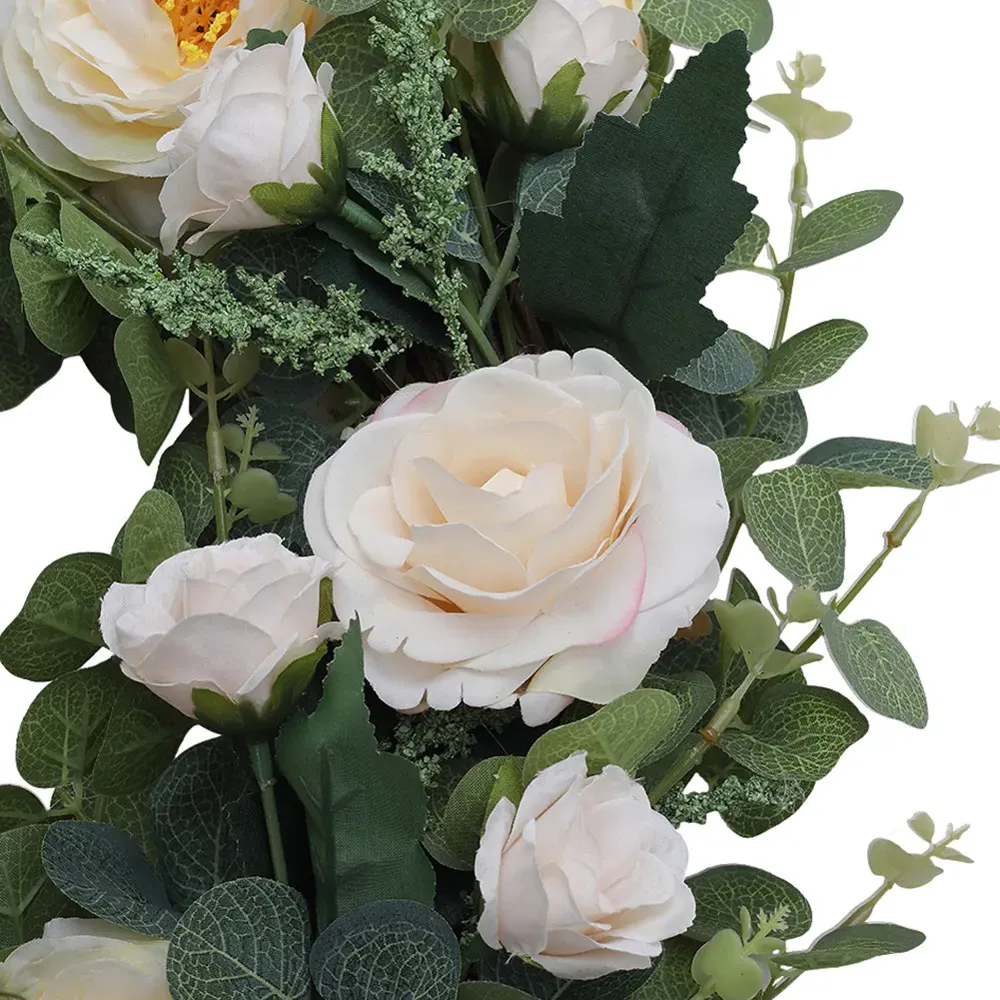 40cm Camellia Eucalyptus Artificial Wreath - White, Green