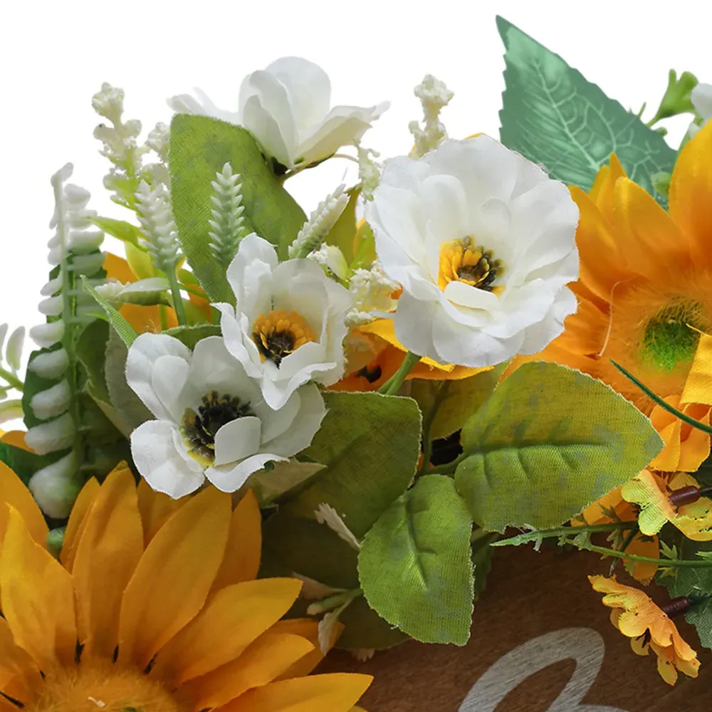 40cm Sunflower Artificial Wreath - White, Yellow