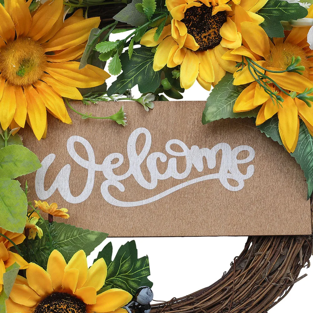 40cm Sunflower Artificial Wreath - White, Yellow