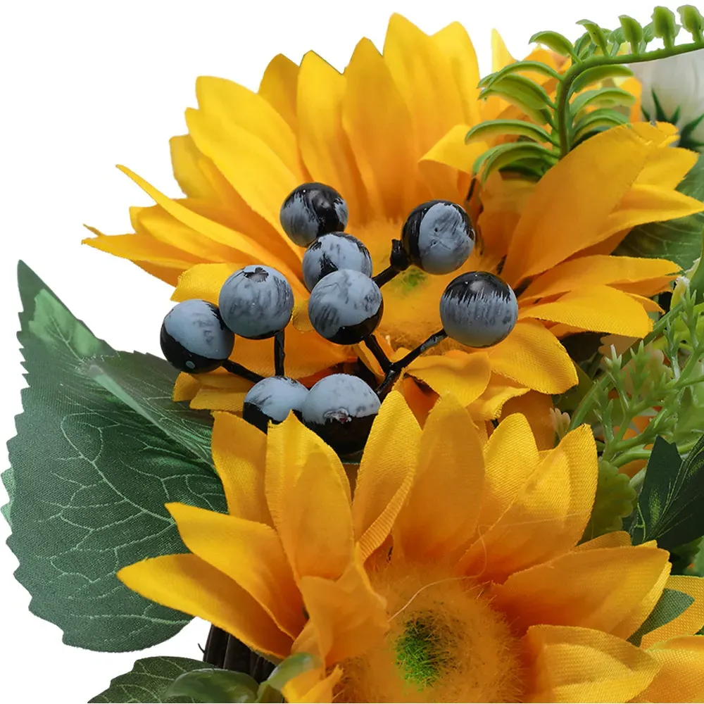 40cm Sunflower Artificial Wreath - White, Yellow