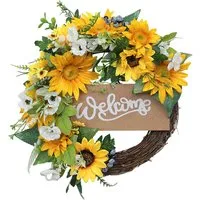 40cm Sunflower Artificial Wreath - White, Yellow