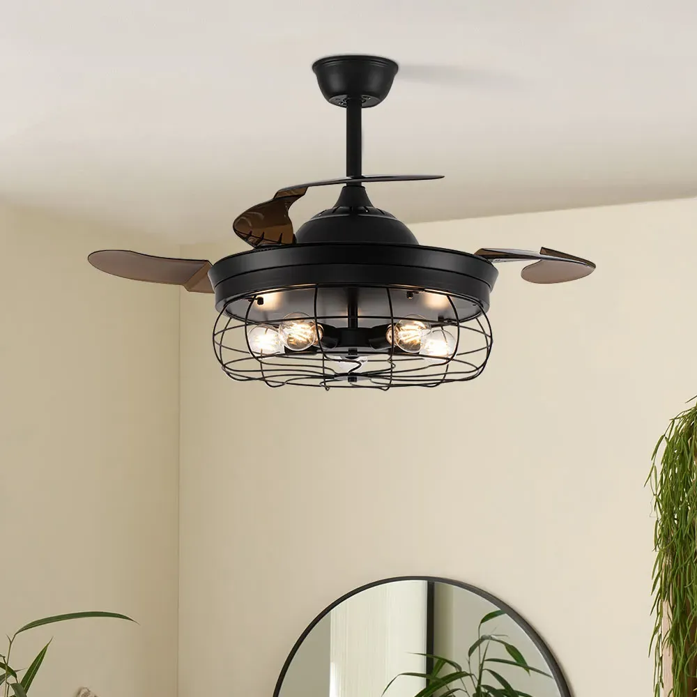 42 inch 3 Blade Wire Cage Ceiling Fan Light - Black
