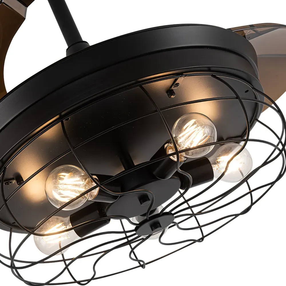 42 inch 3 Blade Wire Cage Ceiling Fan Light - Black