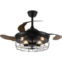 42 inch 3 Blade Wire Cage Ceiling Fan Light - Black