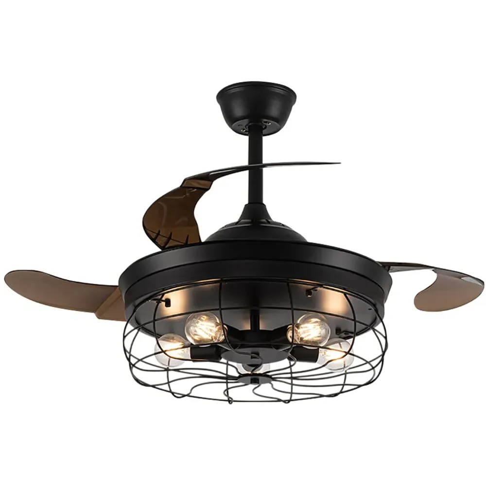 42 inch 3 Blade Wire Cage Ceiling Fan Light - Black