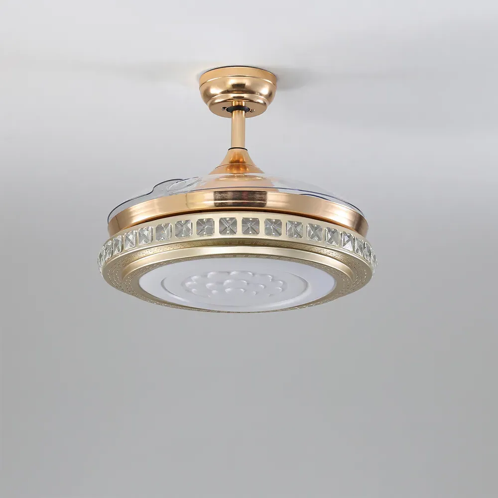 42 inch Crystal LED Ceiling Fan Light with Remote - Gold