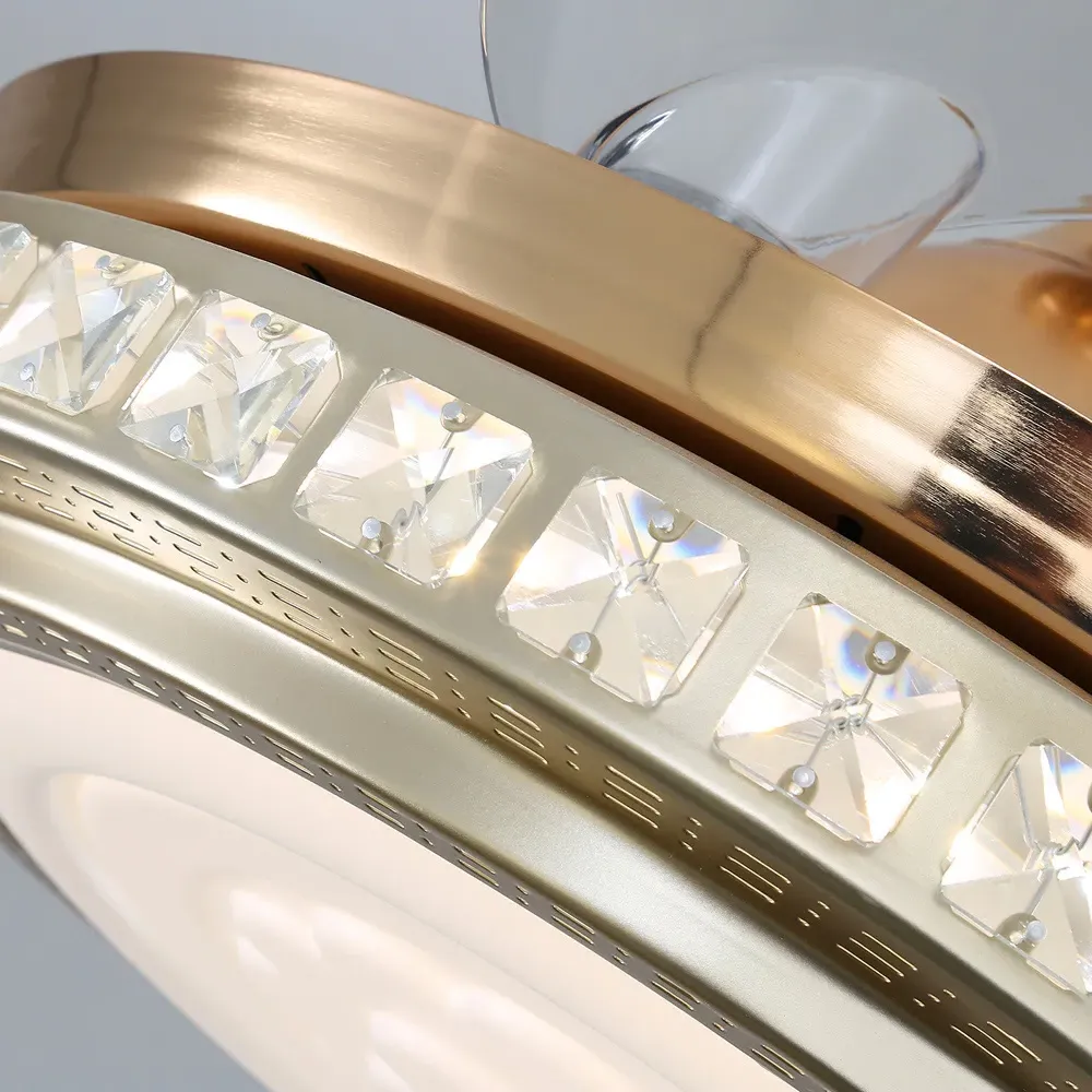 42 inch Crystal LED Ceiling Fan Light with Remote - Gold