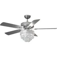 5 Blade Crystal Ceiling Fan Light with Remote - Silver