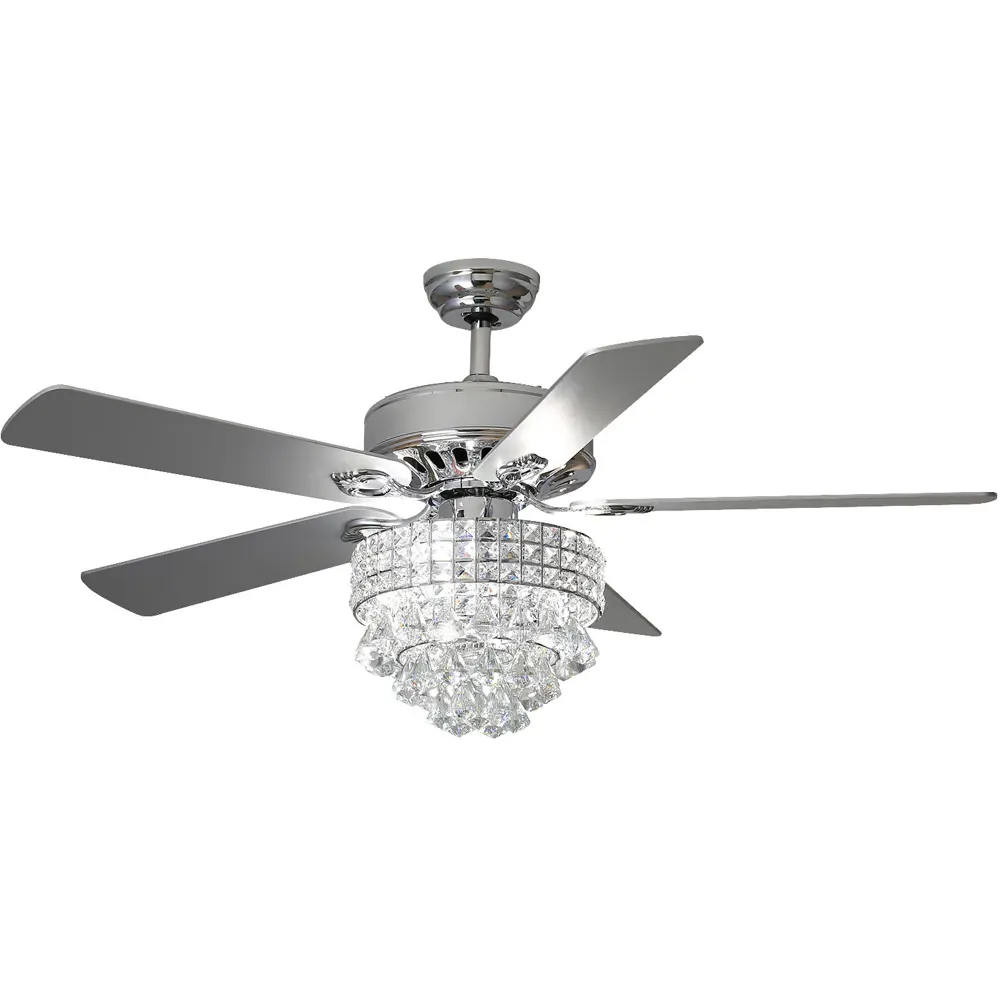 5 Blade Crystal Ceiling Fan Light with Remote - Silver