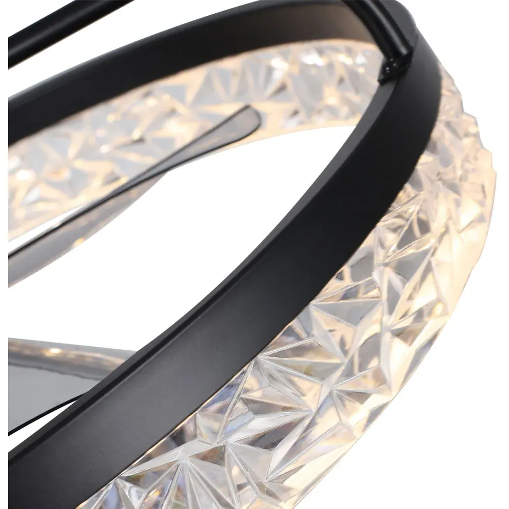 5 Blade Round Crystal Ceiling Fan Light - Black