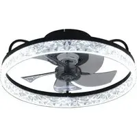 5 Blade Round Crystal Ceiling Fan Light - Black