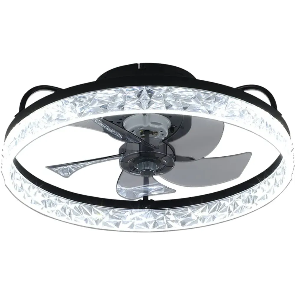 5 Blade Round Crystal Ceiling Fan Light - Black image