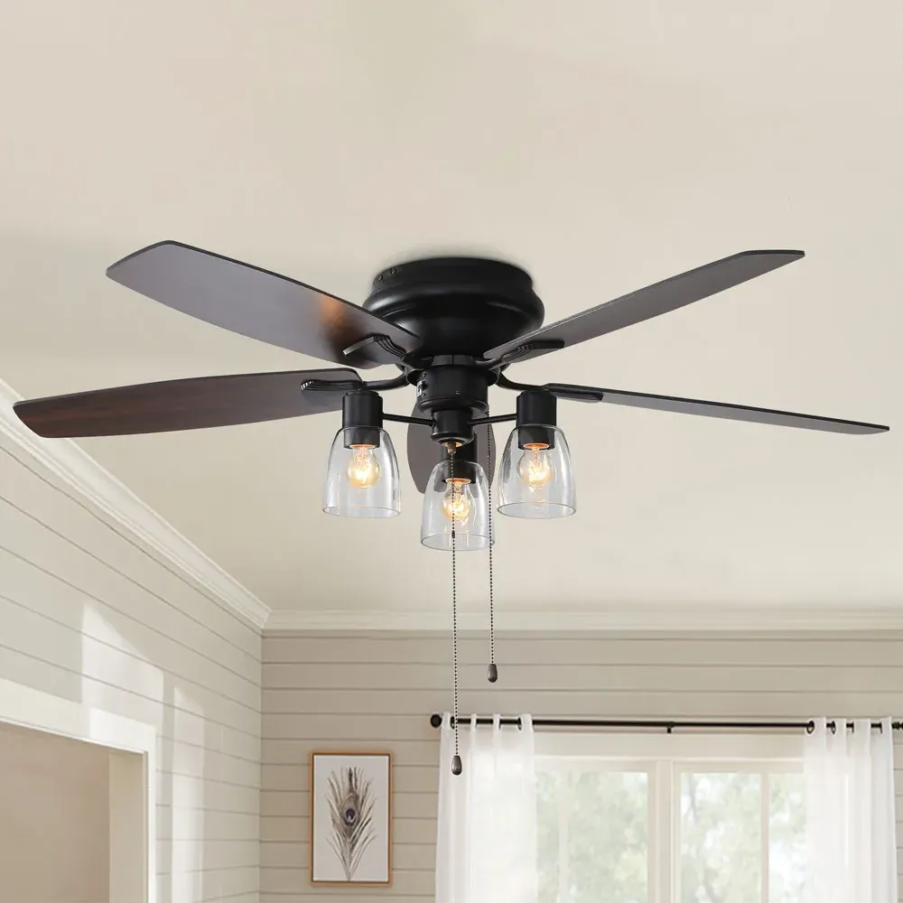 5 Blade Smoked Lampshade Ceiling Fan Light with Remote - Brown