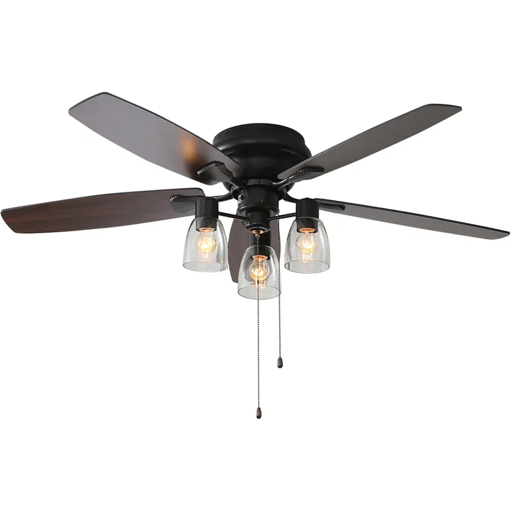 5 Blade Smoked Lampshade Ceiling Fan Light with Remote - Brown