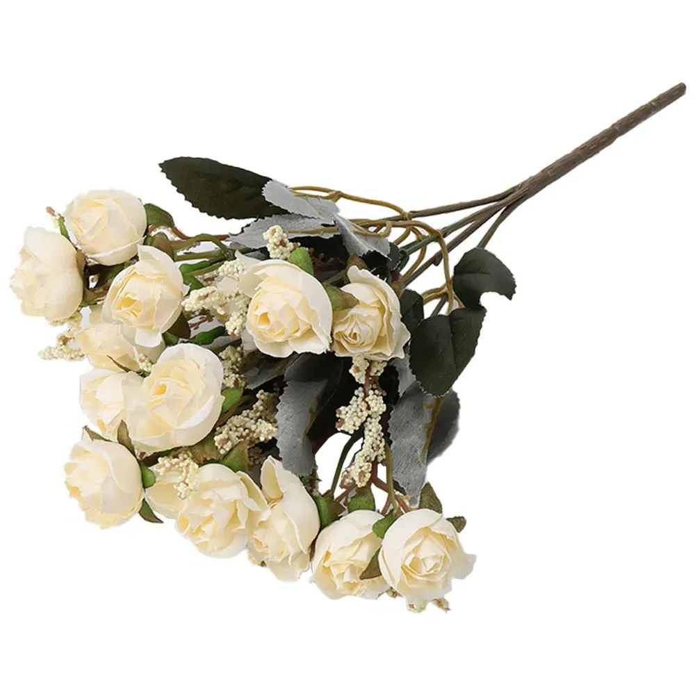 5 Branch Artificial Rose Flowers 29cm - Champagne