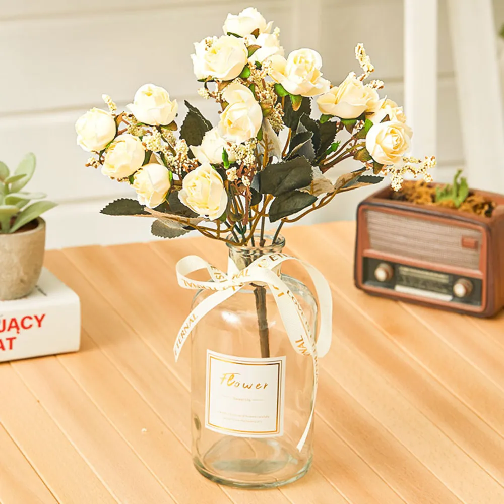 5 Branch Artificial Rose Flowers 29cm - Champagne