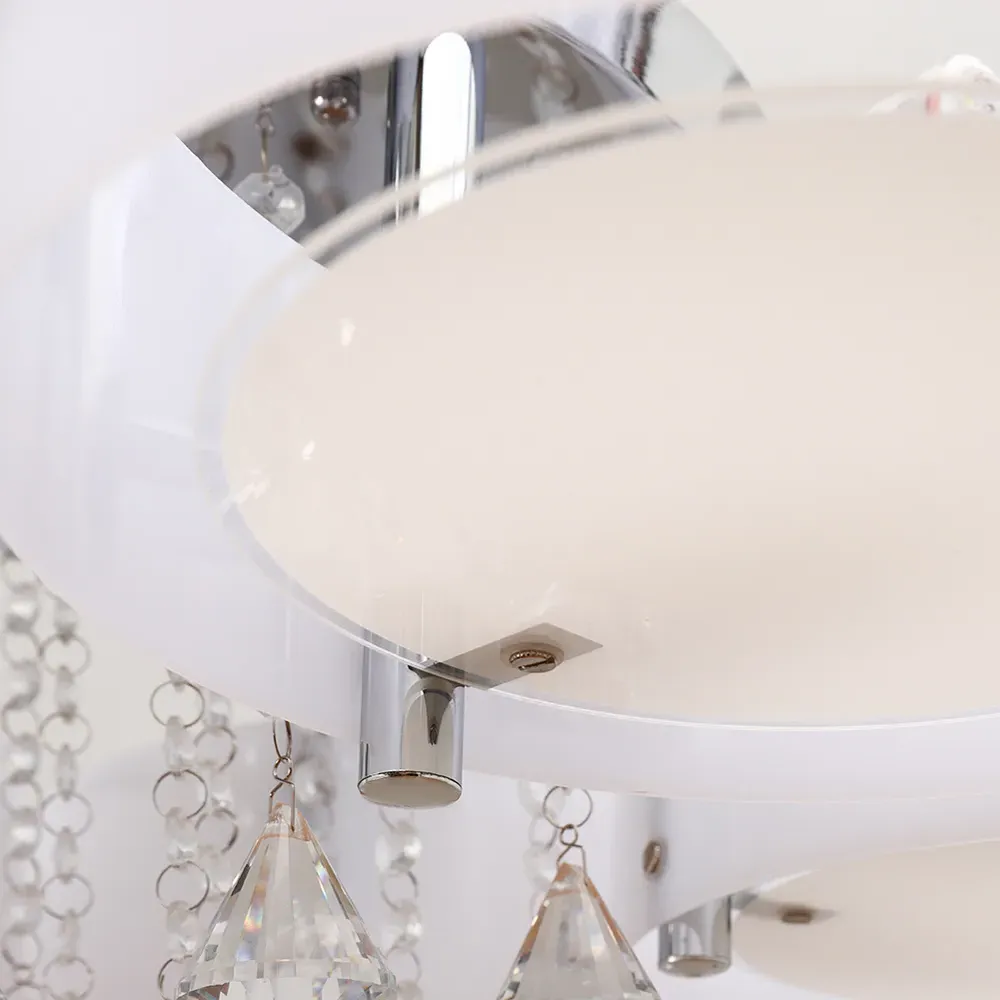 5 Light Round LED Ceiling Light with Crystal Accent - White