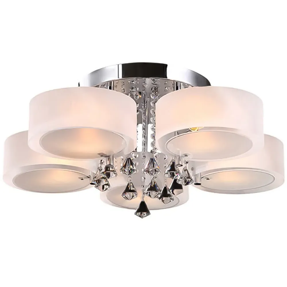 5 Light Round LED Ceiling Light with Crystal Accent - White