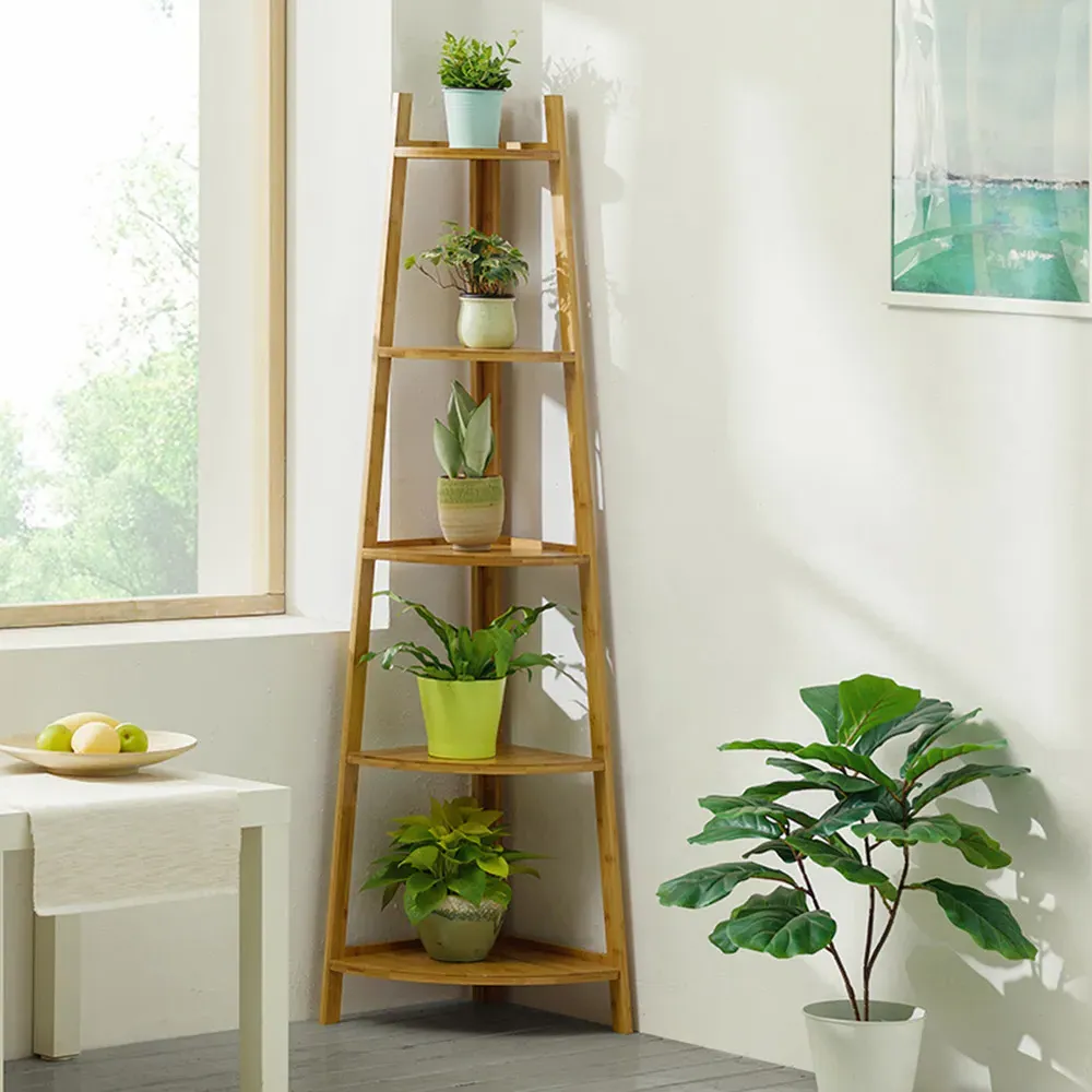 5 Tier Corner Ladder Shelf - Natural