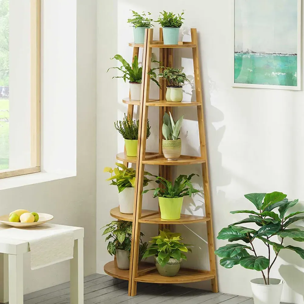 5 Tier Corner Ladder Shelf - Natural