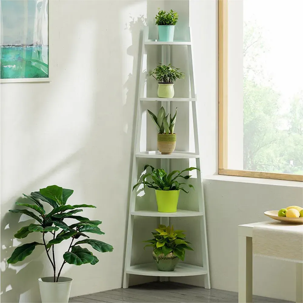 5 Tier Corner Ladder Shelf - White