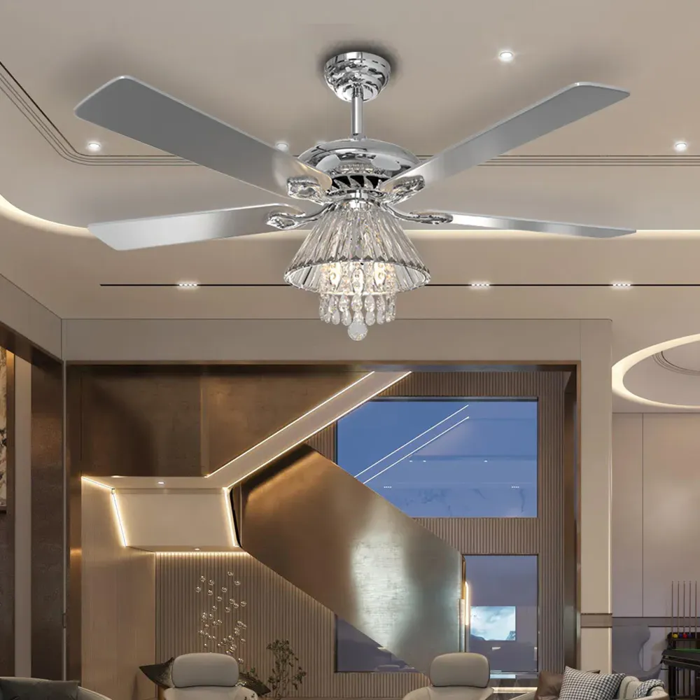 52 Inch Ceiling Fan with Light Chandelier - Silver