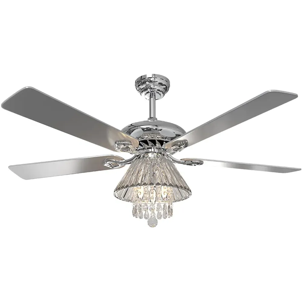 52 Inch Ceiling Fan with Light Chandelier - Silver image