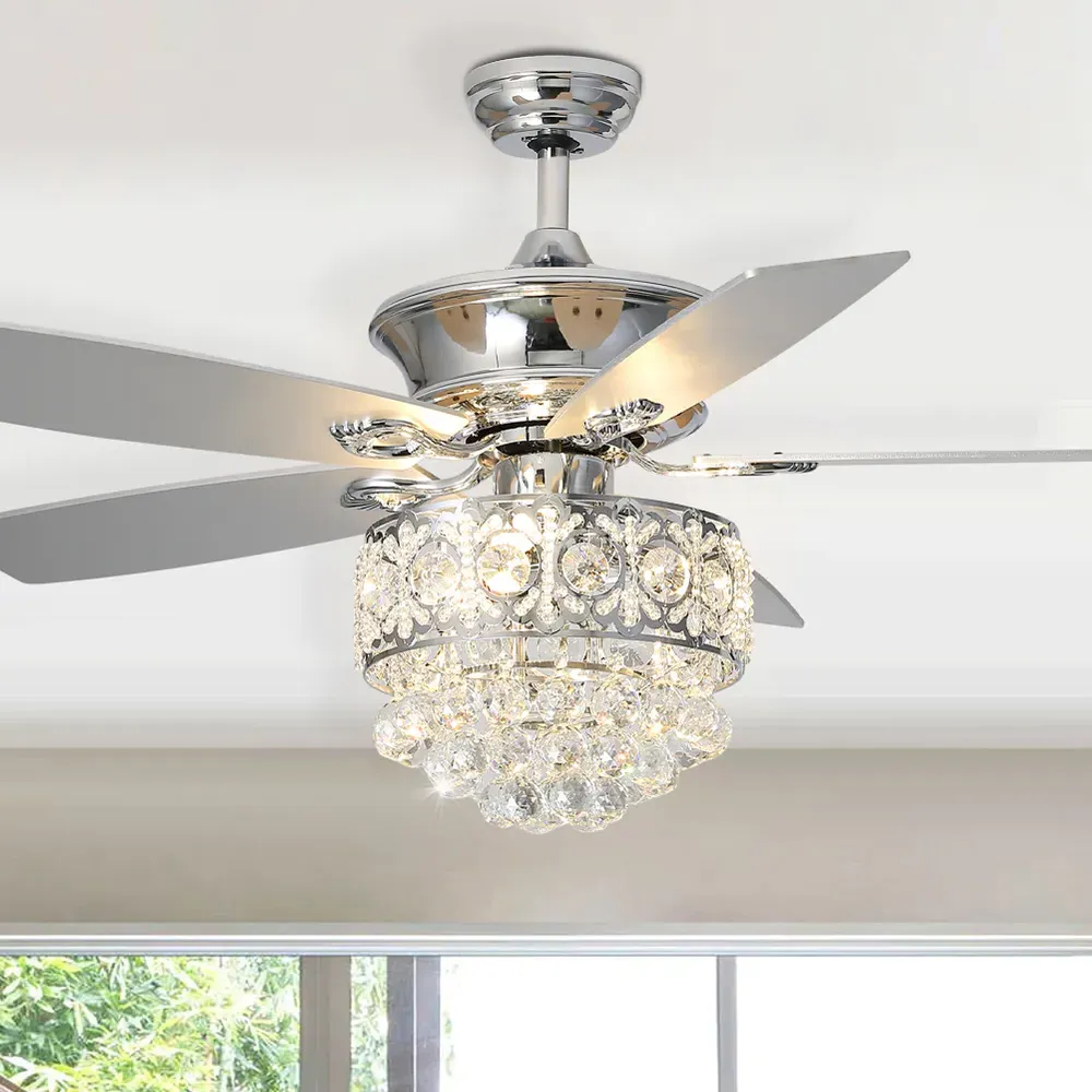 52 inch Crystal LED Ceiling Fan Light with Remote - Chrome