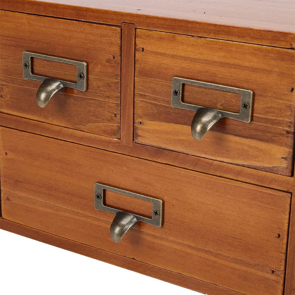 6 Drawer Retro Wooden Desktop Storage Organiser - Brown