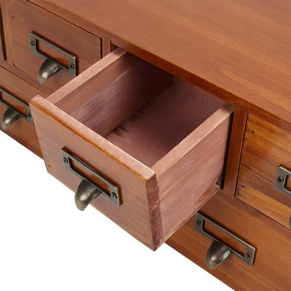 6 Drawer Retro Wooden Desktop Storage Organiser - Brown