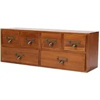 6 Drawer Retro Wooden Desktop Storage Organiser - Brown