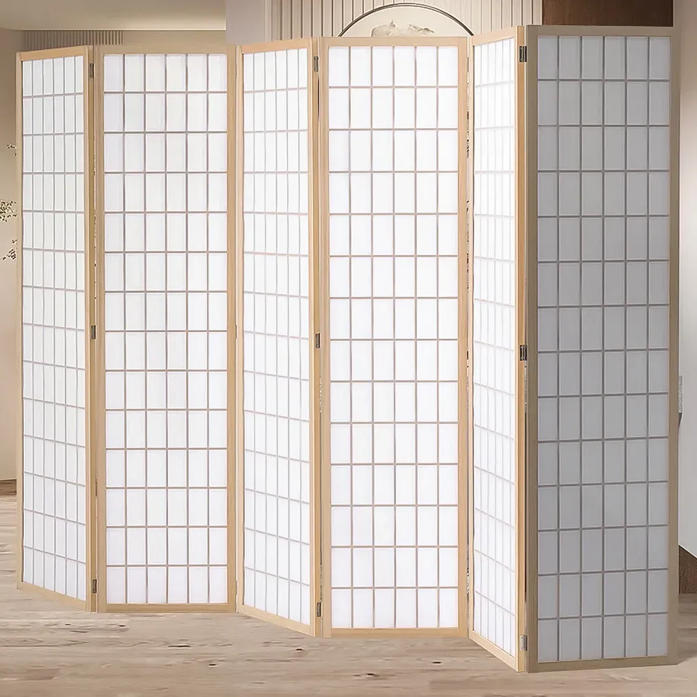 6 Panel Folding Privacy Screen - Natural, Wood