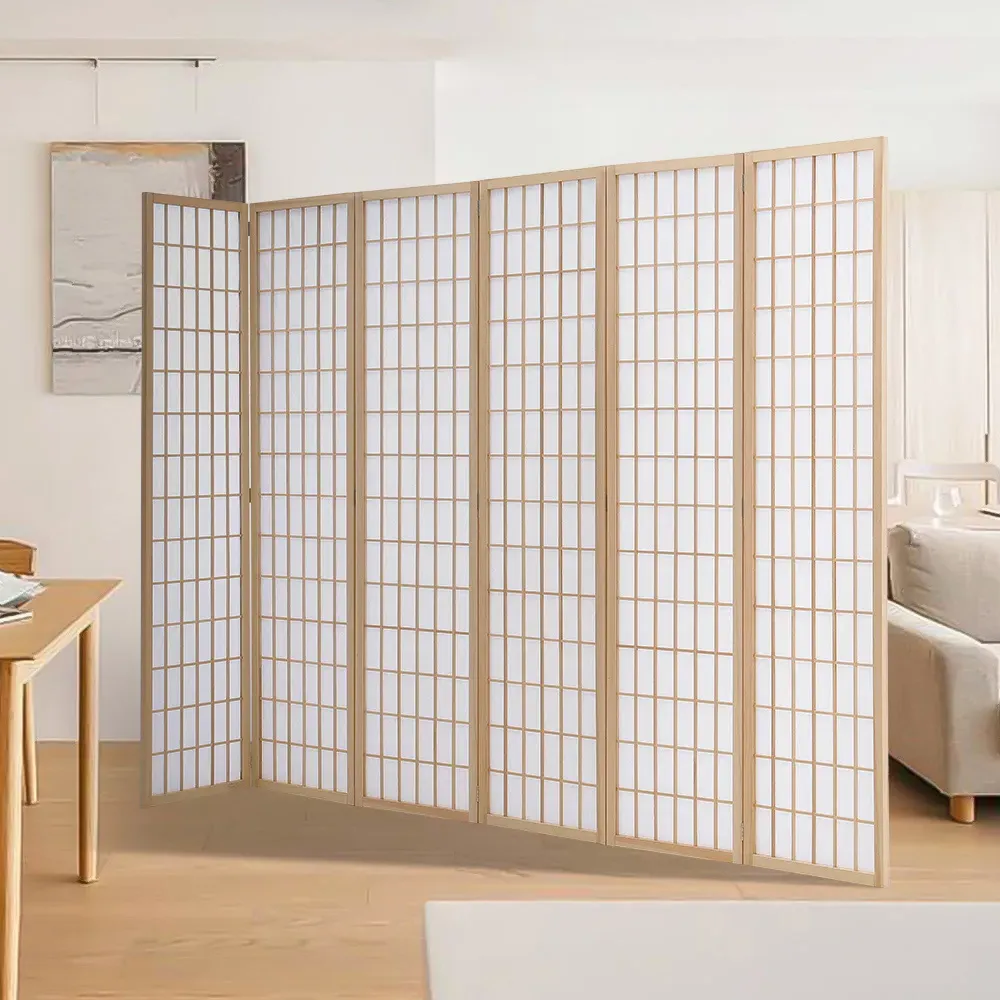 6 Panel Folding Privacy Screen - Natural, Wood