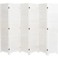 6 Panel Folding Privacy Screen - White, Paulownia Wood