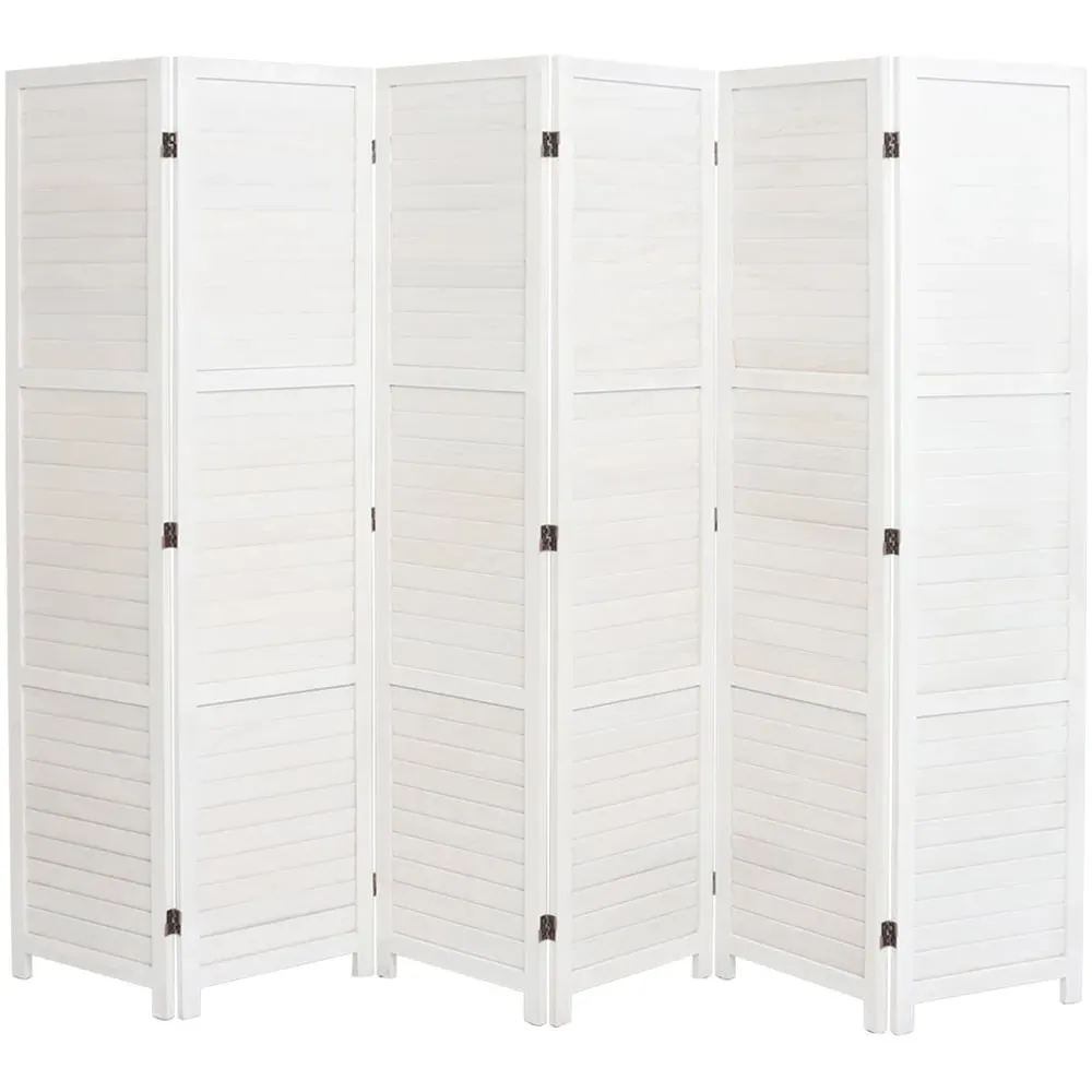 6 Panel Folding Privacy Screen - White, Paulownia Wood