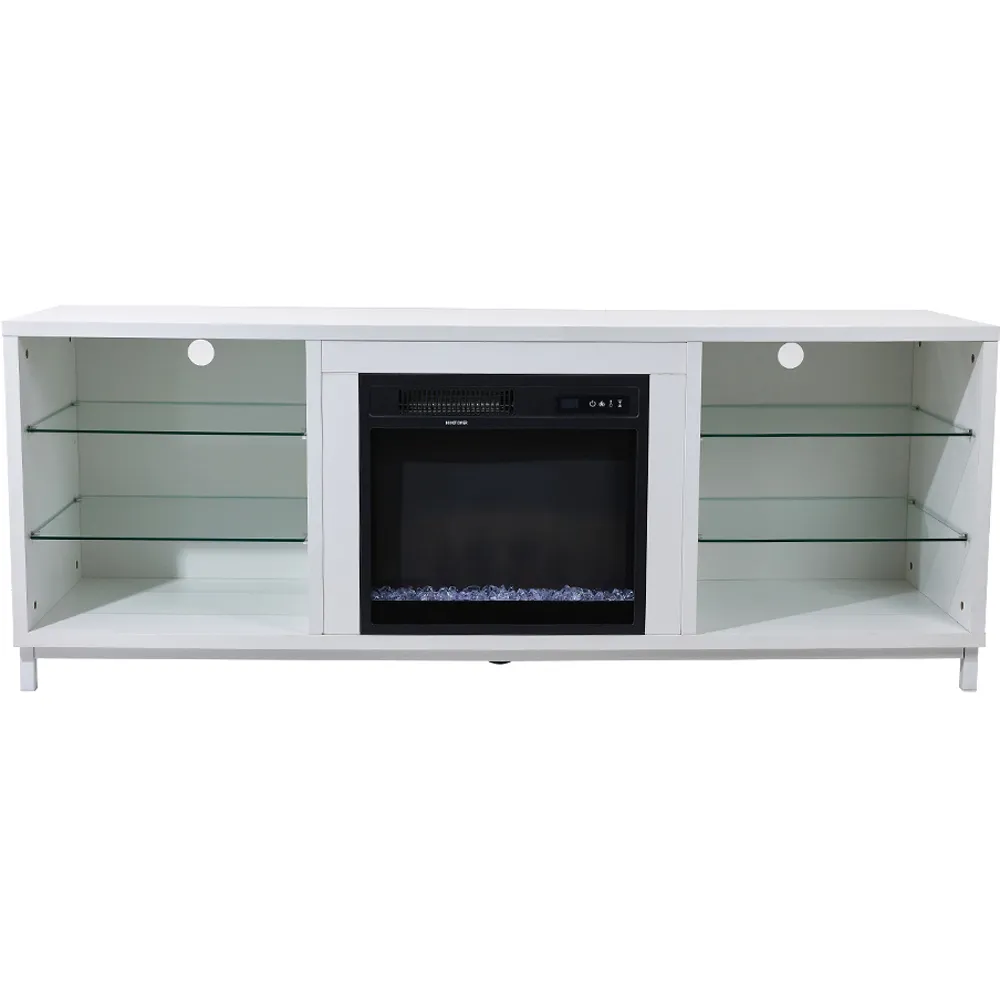 6 Shelf TV Stand with Fireplace - White