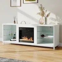 6 Shelf TV Stand with Fireplace - White