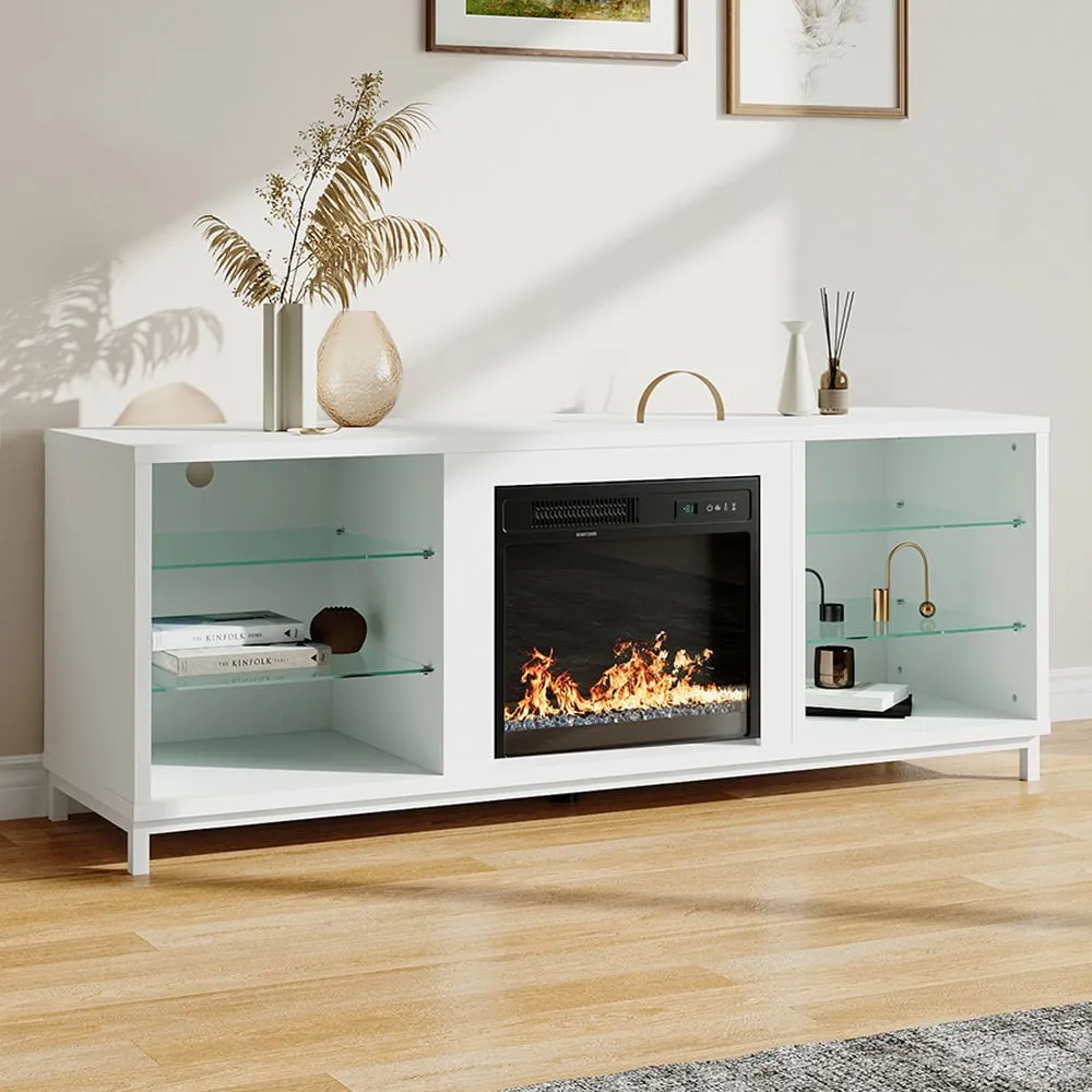 6 Shelf TV Stand with Fireplace - White image