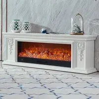 7 Flame Colour TV Stand Electric Fireplace with Remote - White