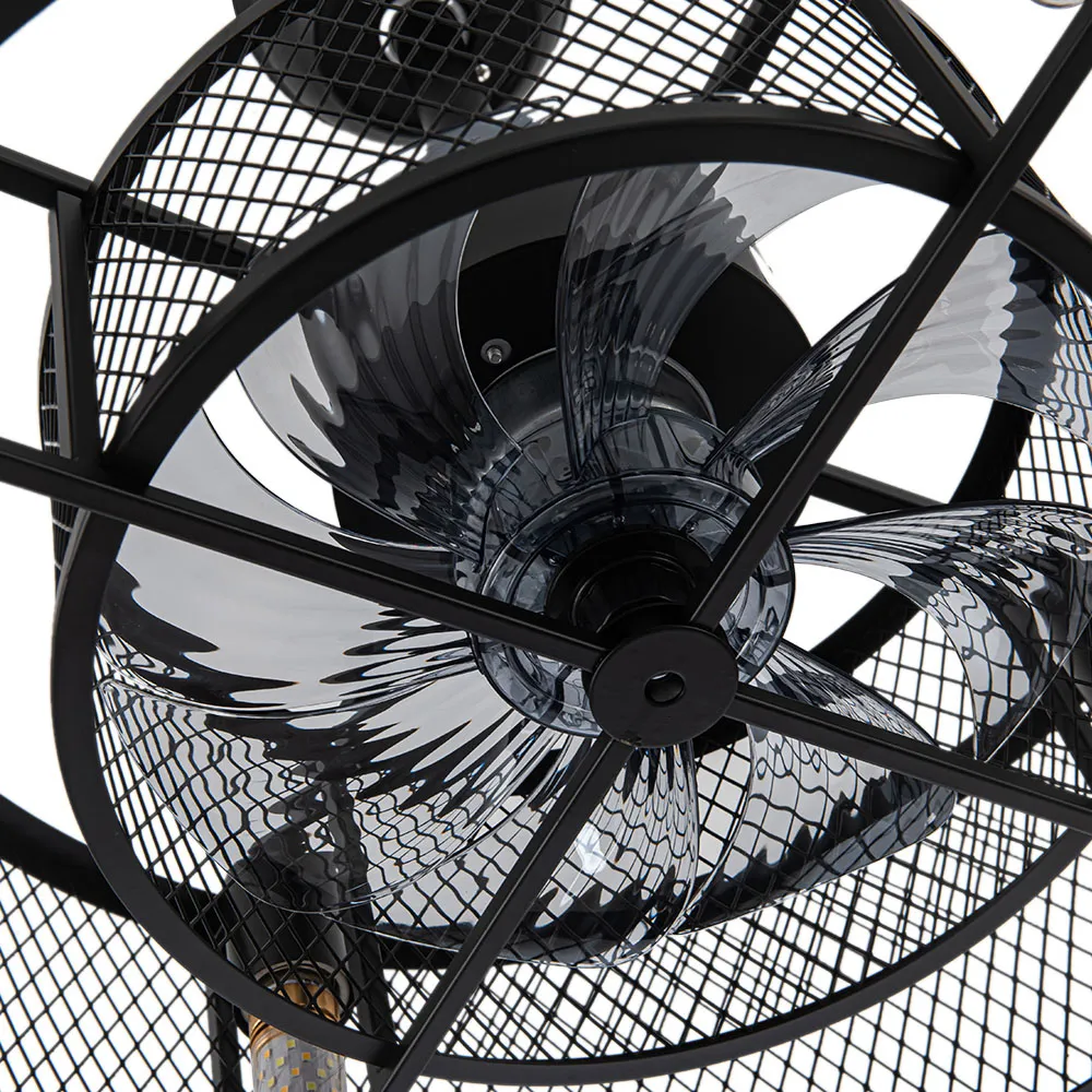 8 Blade Industrial Mesh Ceiling Fan Light 15 inch - Black