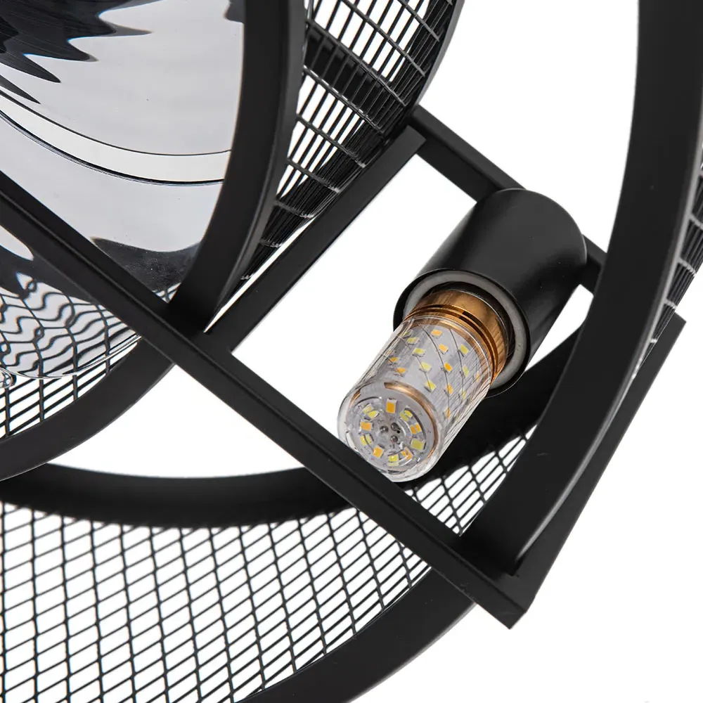 8 Blade Industrial Mesh Ceiling Fan Light 15 inch - Black